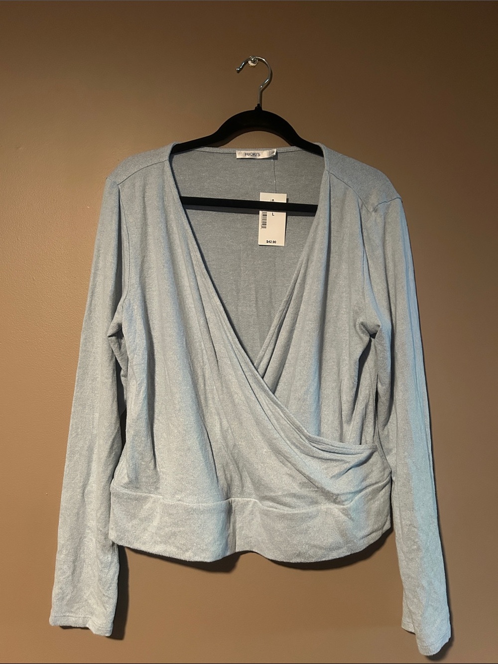 Ricki's Light Blue Wrap-Front Long Sleeve Top